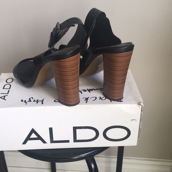 Size 9 Black open front, strapped high heeled silhouette. - Picture 4 of 4